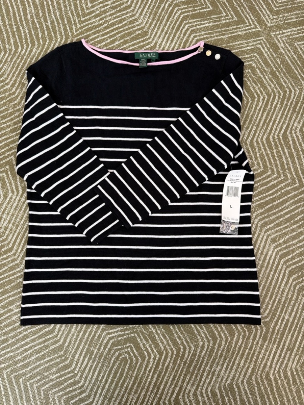Lauren Ralph Lauren Striped Boat Neck Knit Top Size L NWT